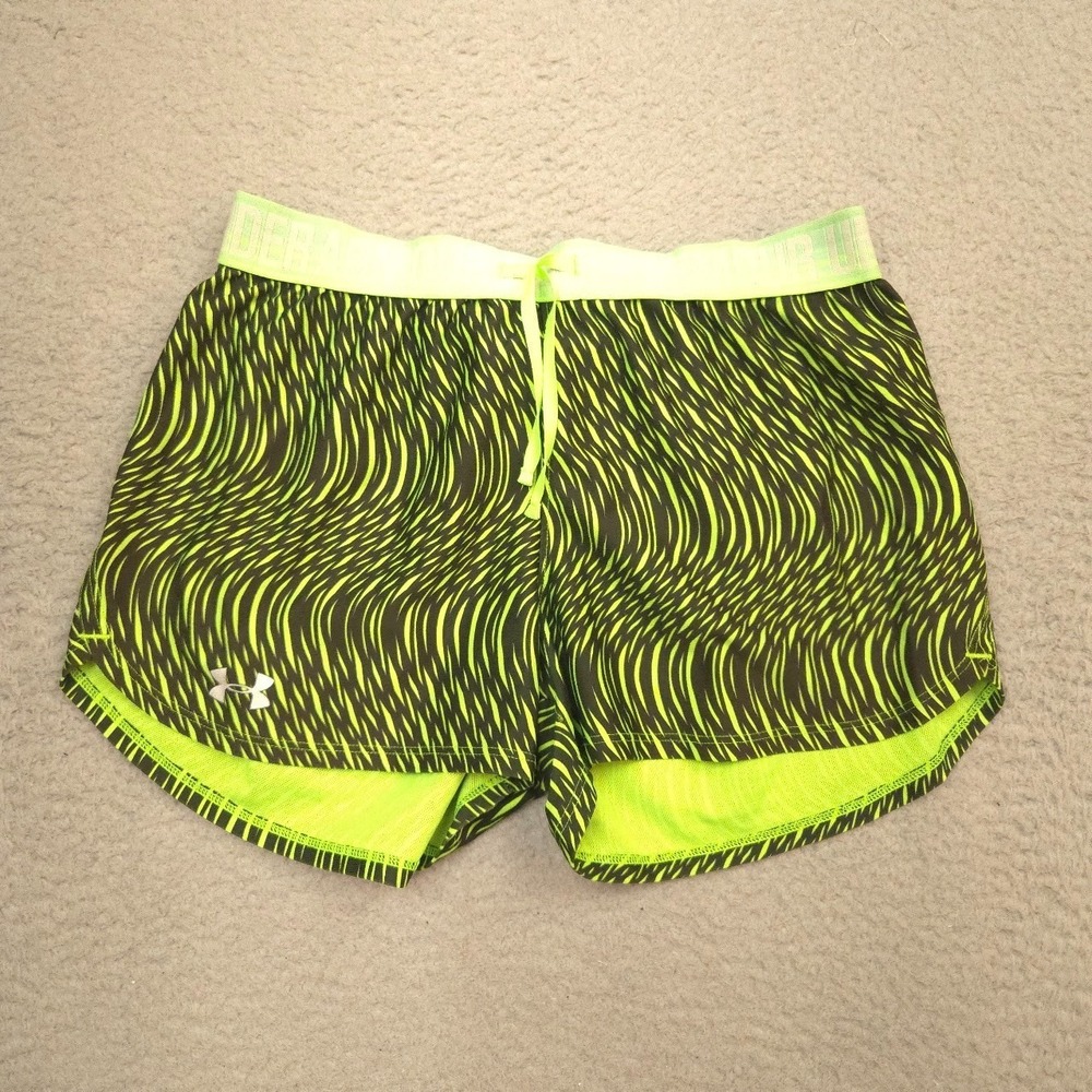 Under Armour Play Up Printed Shorts Womens Small Neon Green Running HeatGear